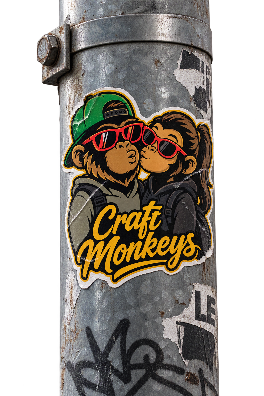 Craft Monkeys Sticker klebt an Laterne 