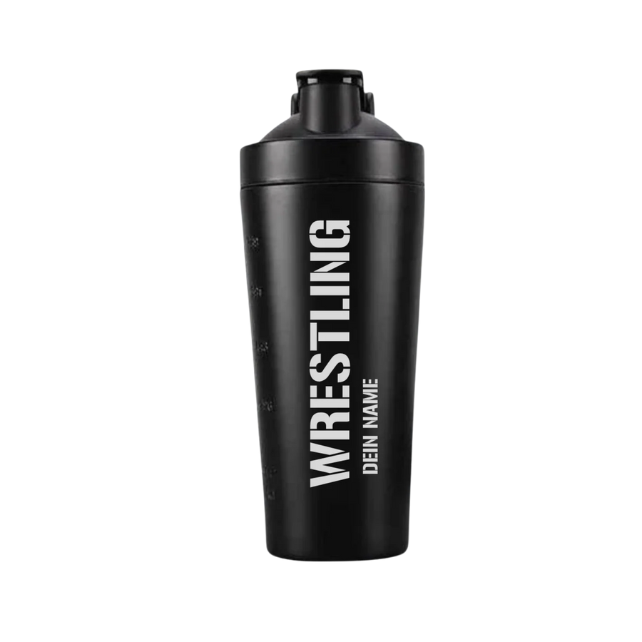 Personalisierter Proteinshaker mit Wrestling-Motiv