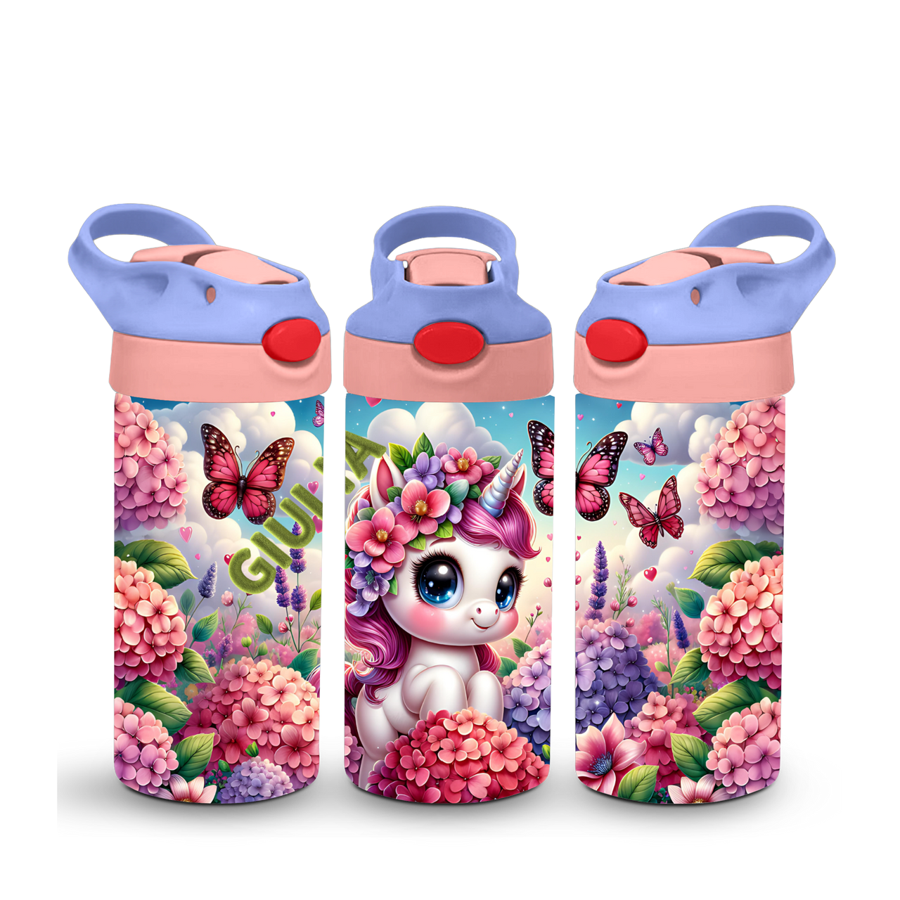 Kinderflasche - Einhorn mit Blumen