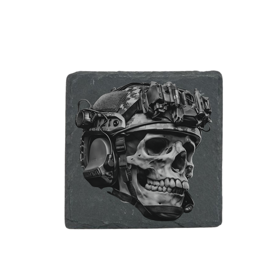Schieferuntersetzer -Totenkopf Soldat