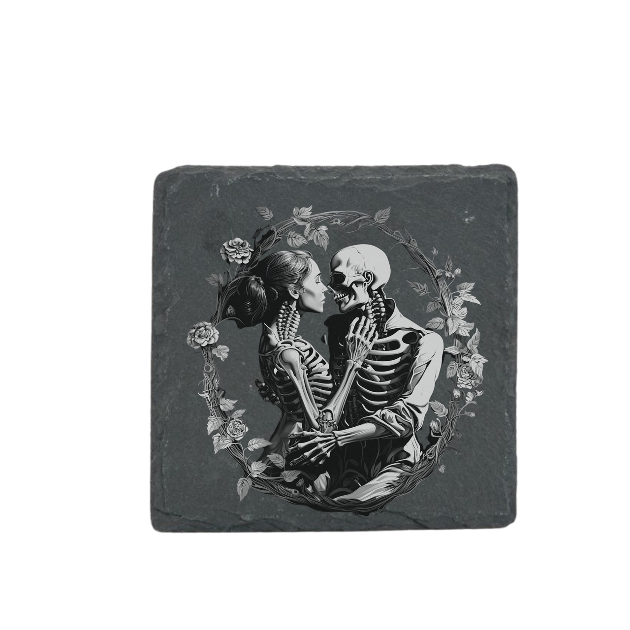 Schieferuntersetzer -Totenkopf Kuss