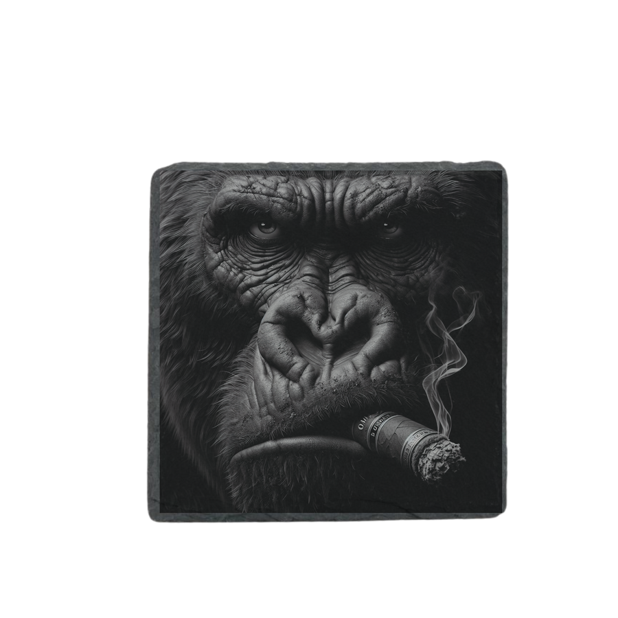 Schieferuntersetzer - Gorilla mit Zigarre