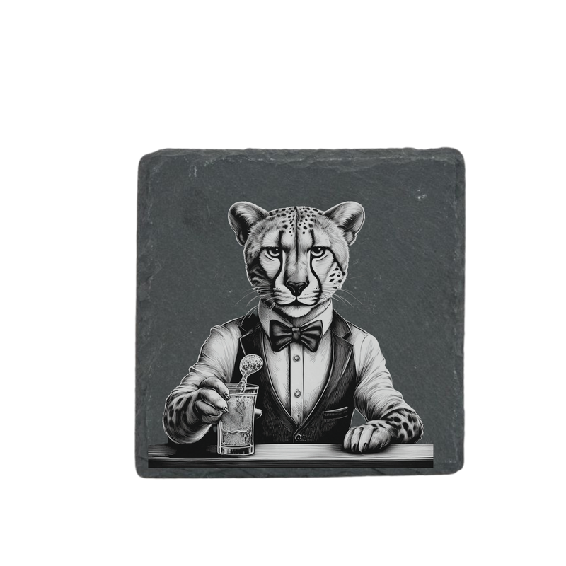 Schieferuntersetzer - Barkeeper Leopard