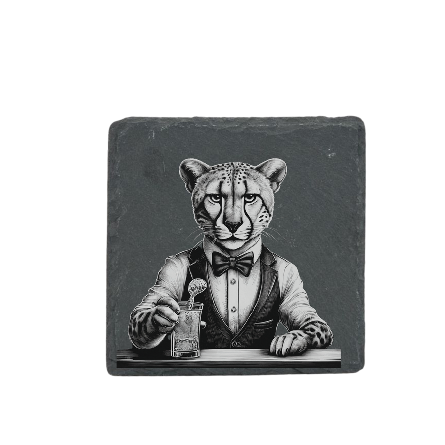 Schieferuntersetzer - Barkeeper Leopard