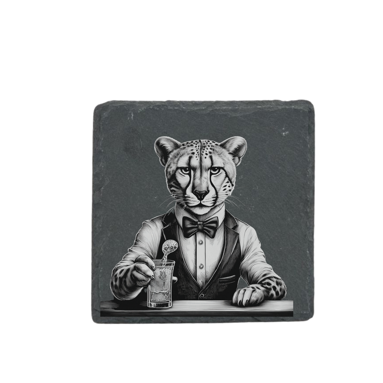 Schieferuntersetzer - Barkeeper Leopard