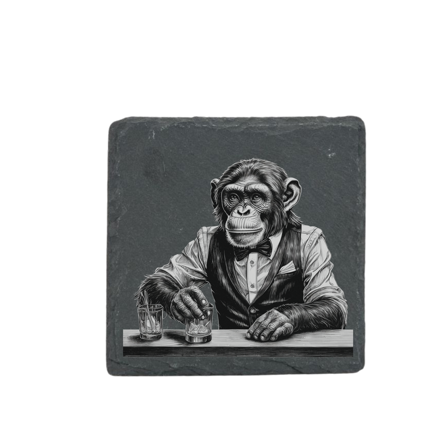 Schieferuntersetzer - Barkeeper Affe 1