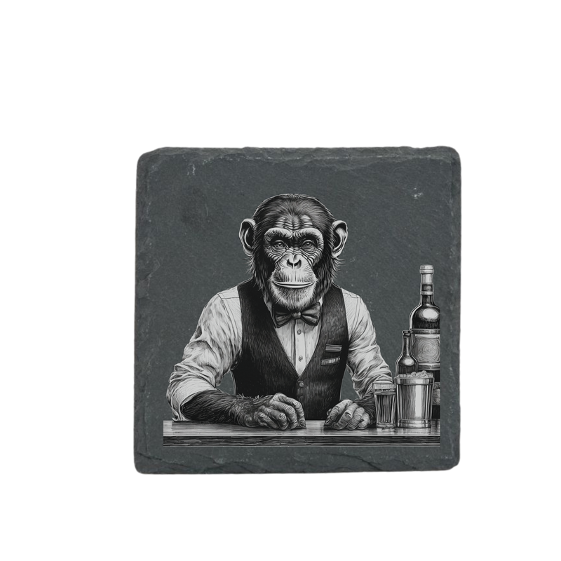 Schieferuntersetzer - Barkeeper Affe 2