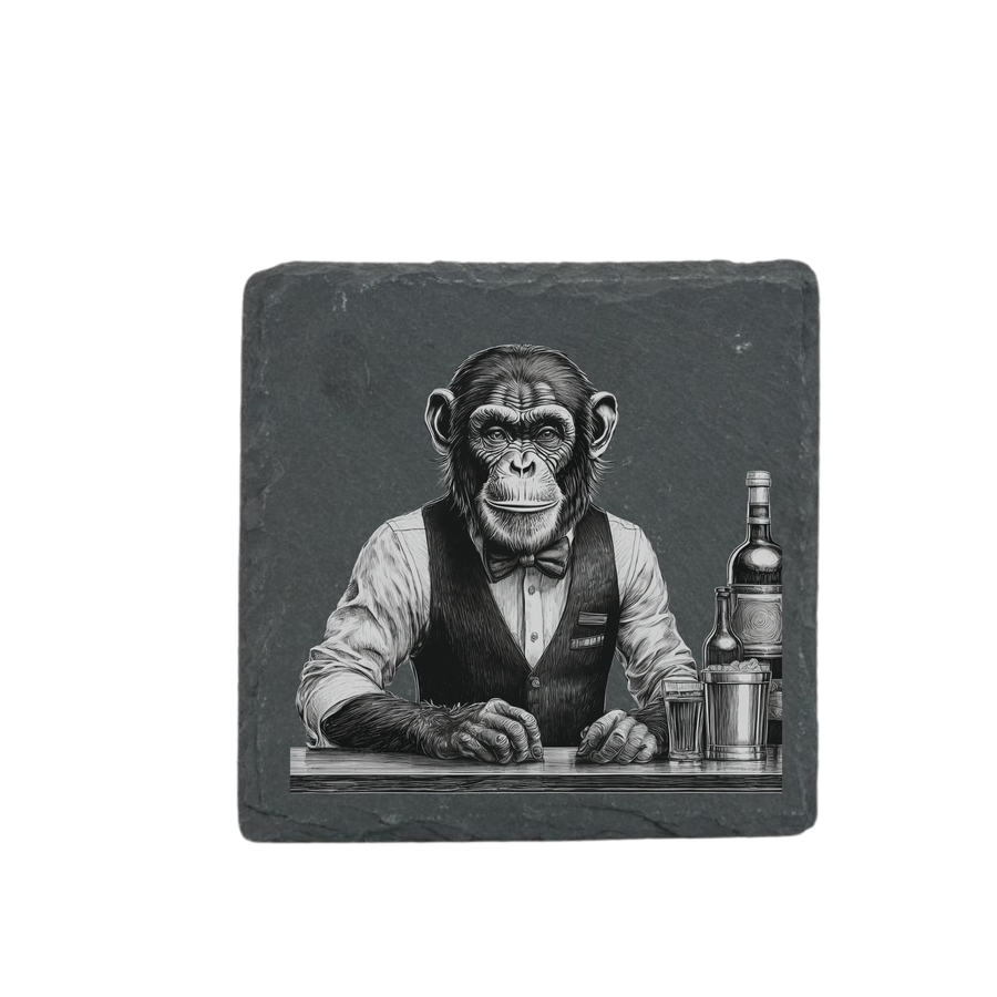 Schieferuntersetzer - Barkeeper Affe 2