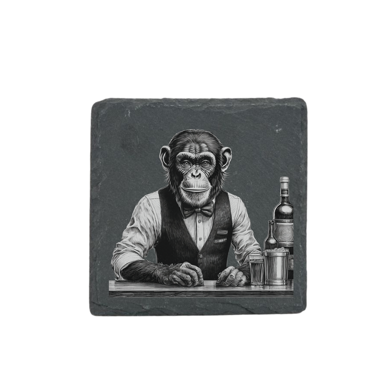 Schieferuntersetzer - Barkeeper Affe 2