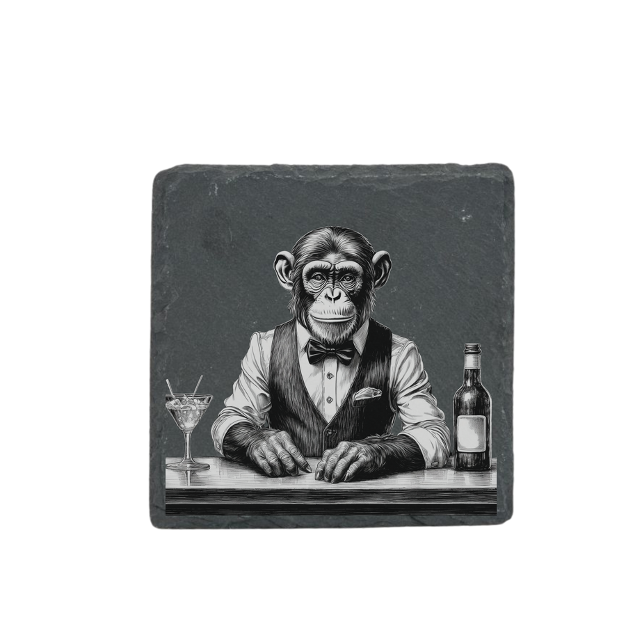 Schieferuntersetzer - Barkeeper Affe 3