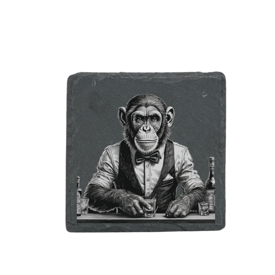 Schieferuntersetzer - Barkeeper Affe 4