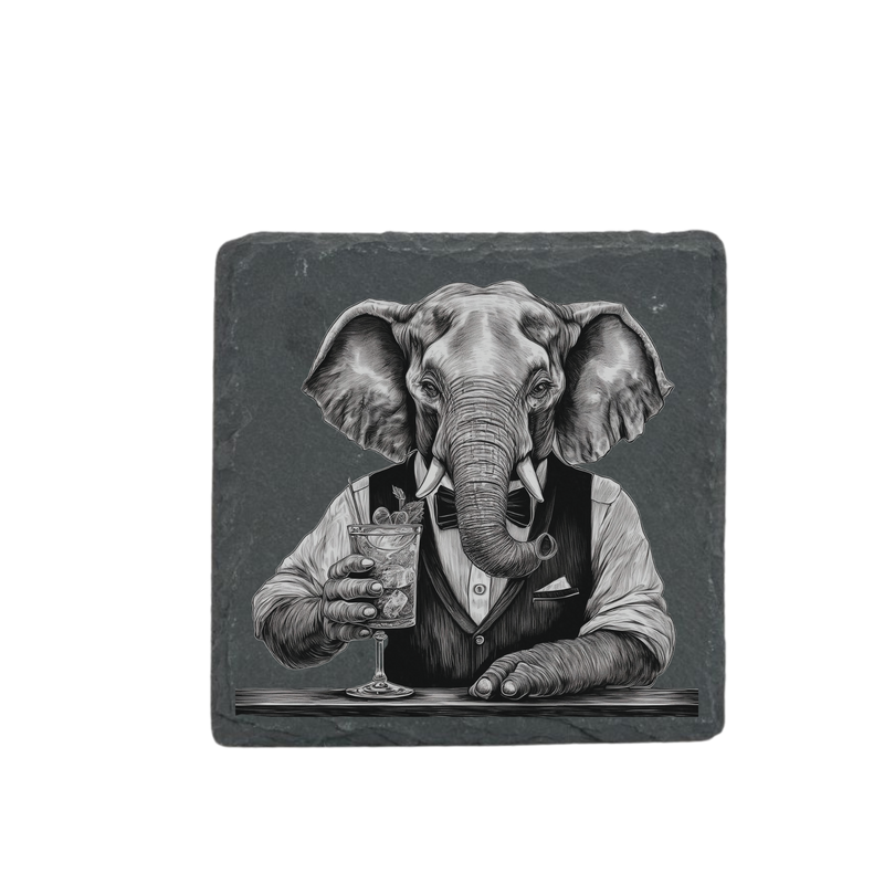 Schieferuntersetzer - Barkeeper Elefant 1