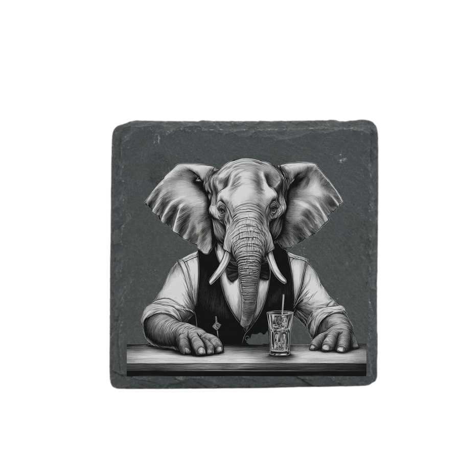 Schieferuntersetzer - Barkeeper Elefant 2