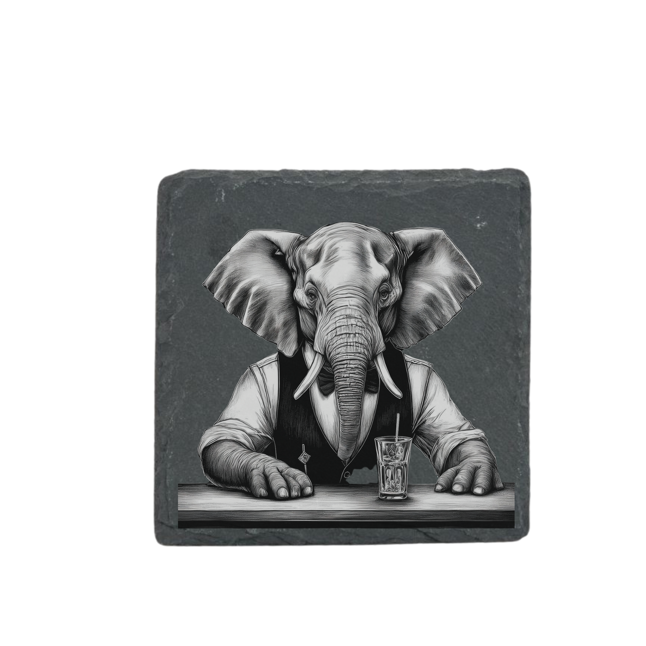 Schieferuntersetzer - Barkeeper Elefant 2
