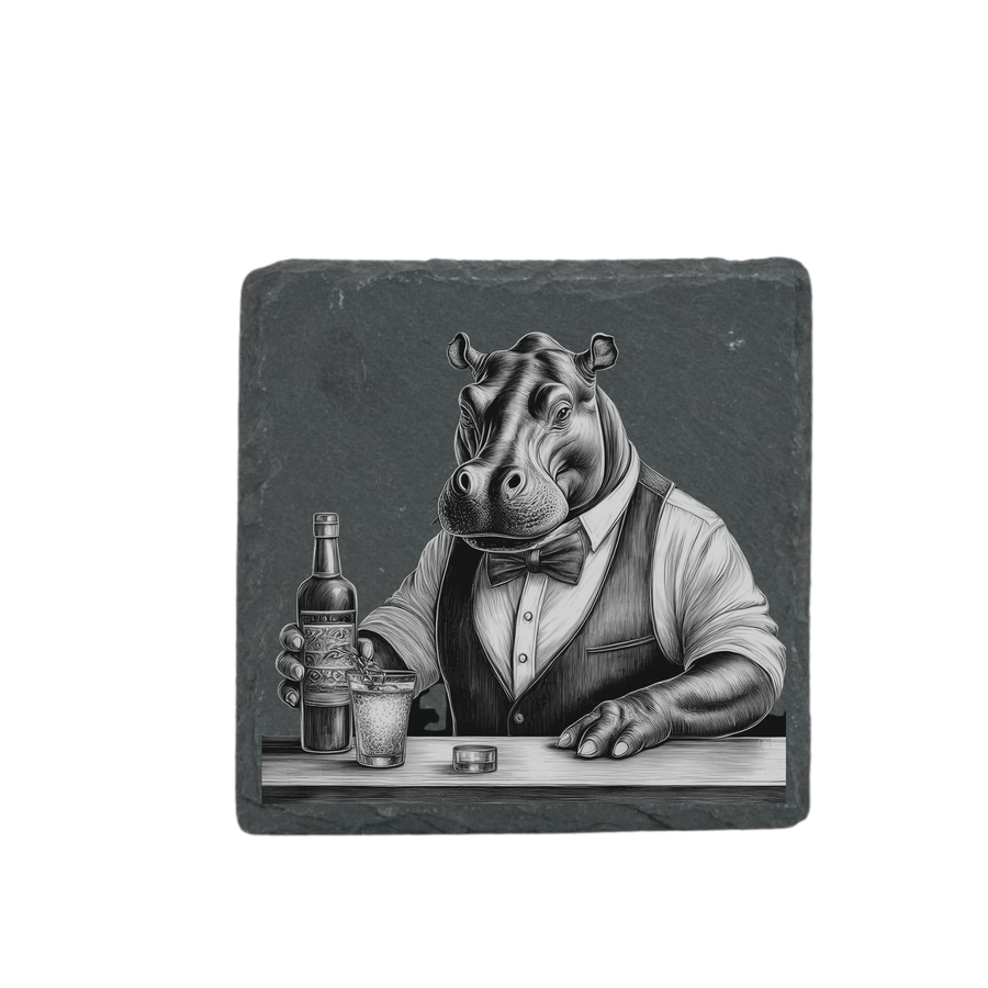 Schieferuntersetzer - Barkeeper Nilpferd 1
