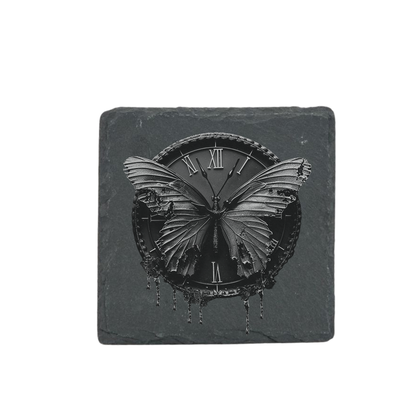 Schieferuntersetzer - Schmetterling Uhr 1