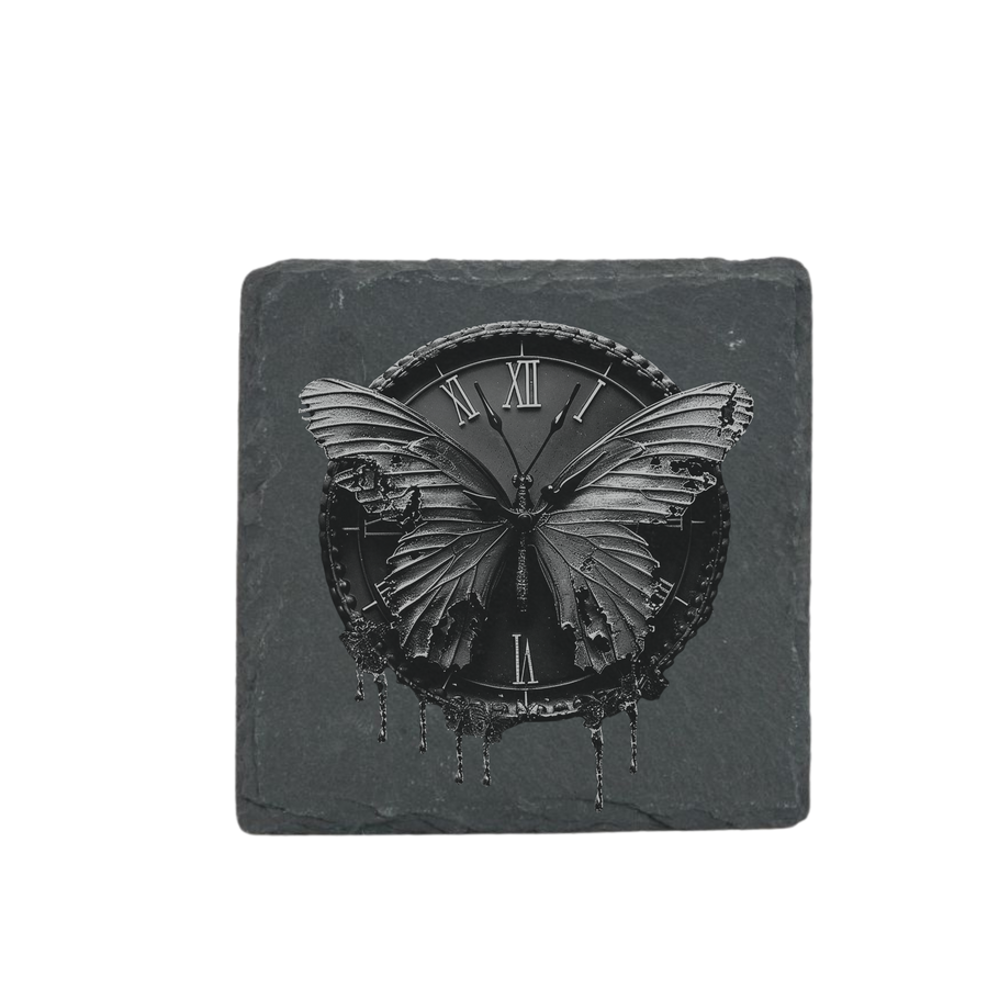 Schieferuntersetzer - Schmetterling Uhr 1