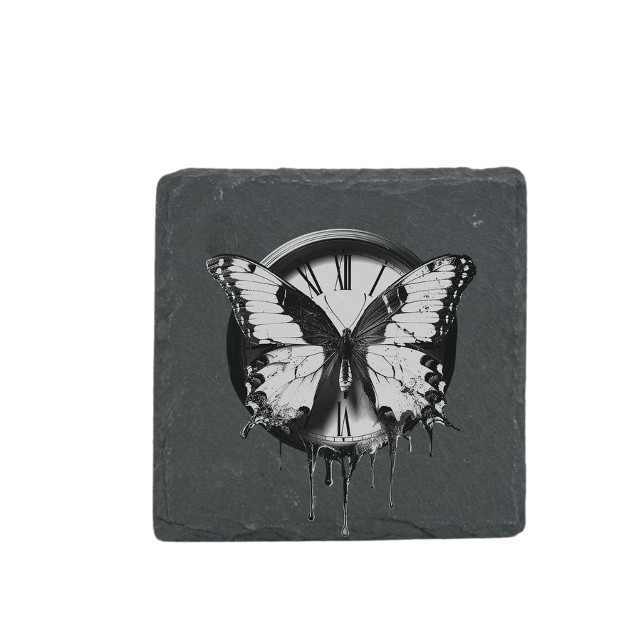 Schieferuntersetzer - Schmetterling Uhr 2