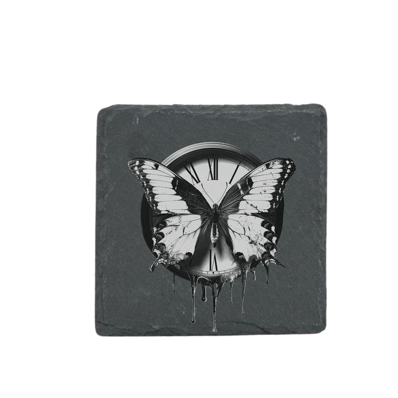 Schieferuntersetzer - Schmetterling Uhr 2