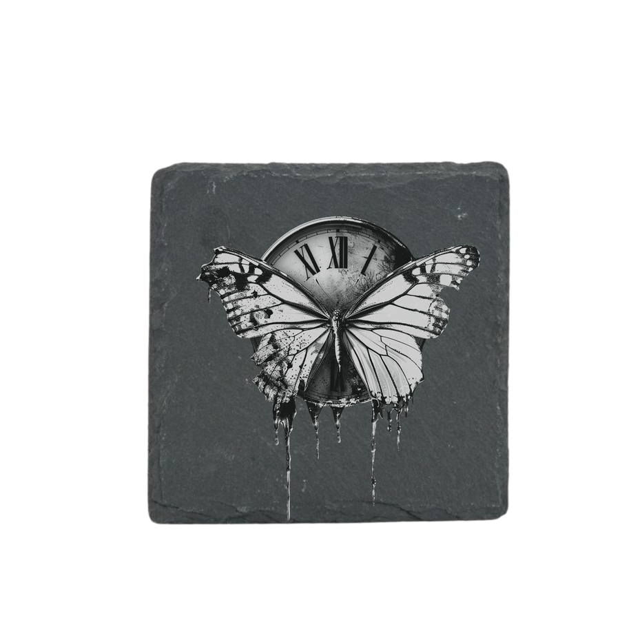 Schieferuntersetzer - Schmetterling Uhr 3