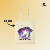 Thumbnail for Bookbag Buchtasche - Zauberwald mit Einhorn 100%Baumwolle Personalisierbar