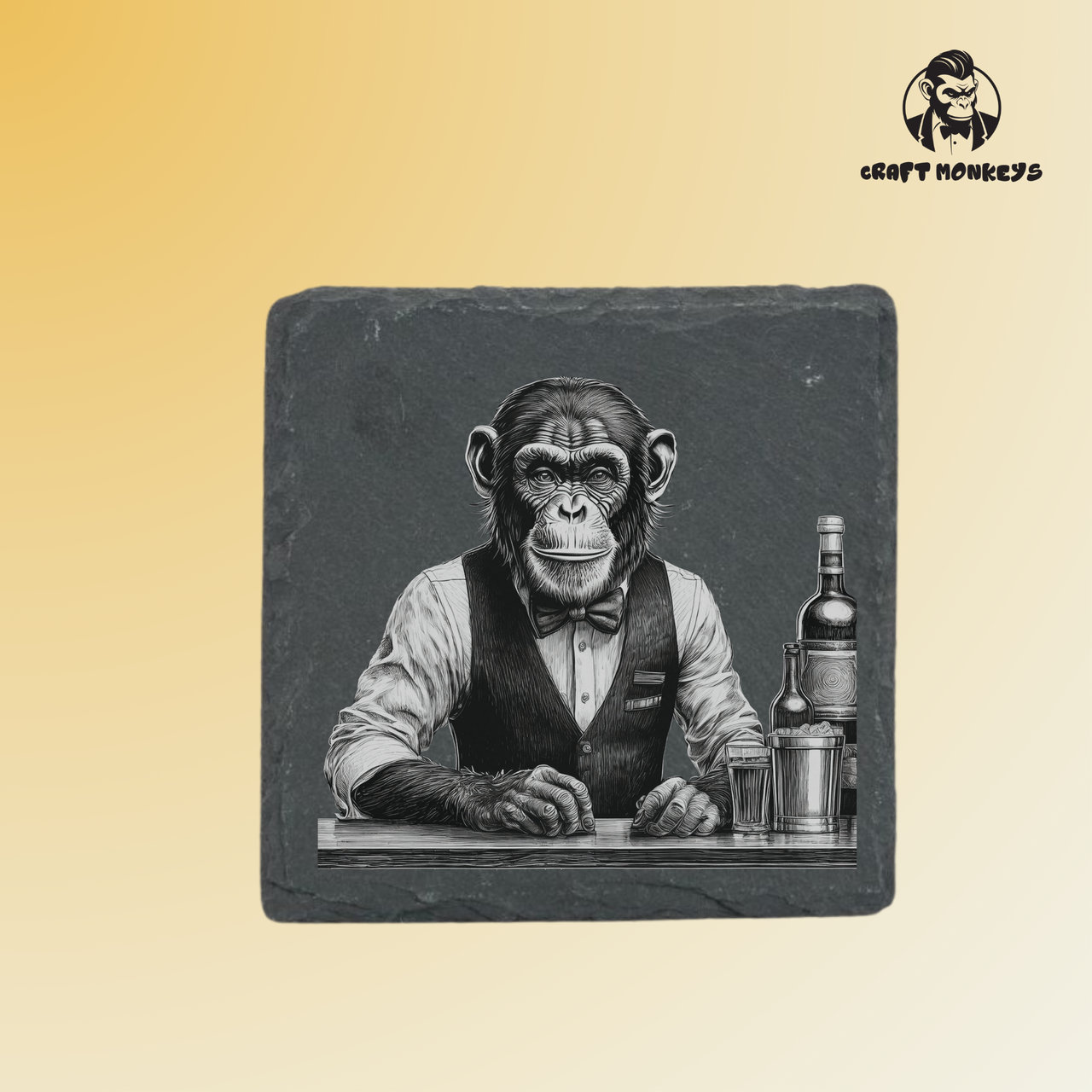 Schieferuntersetzer - Barkeeper Affe 2