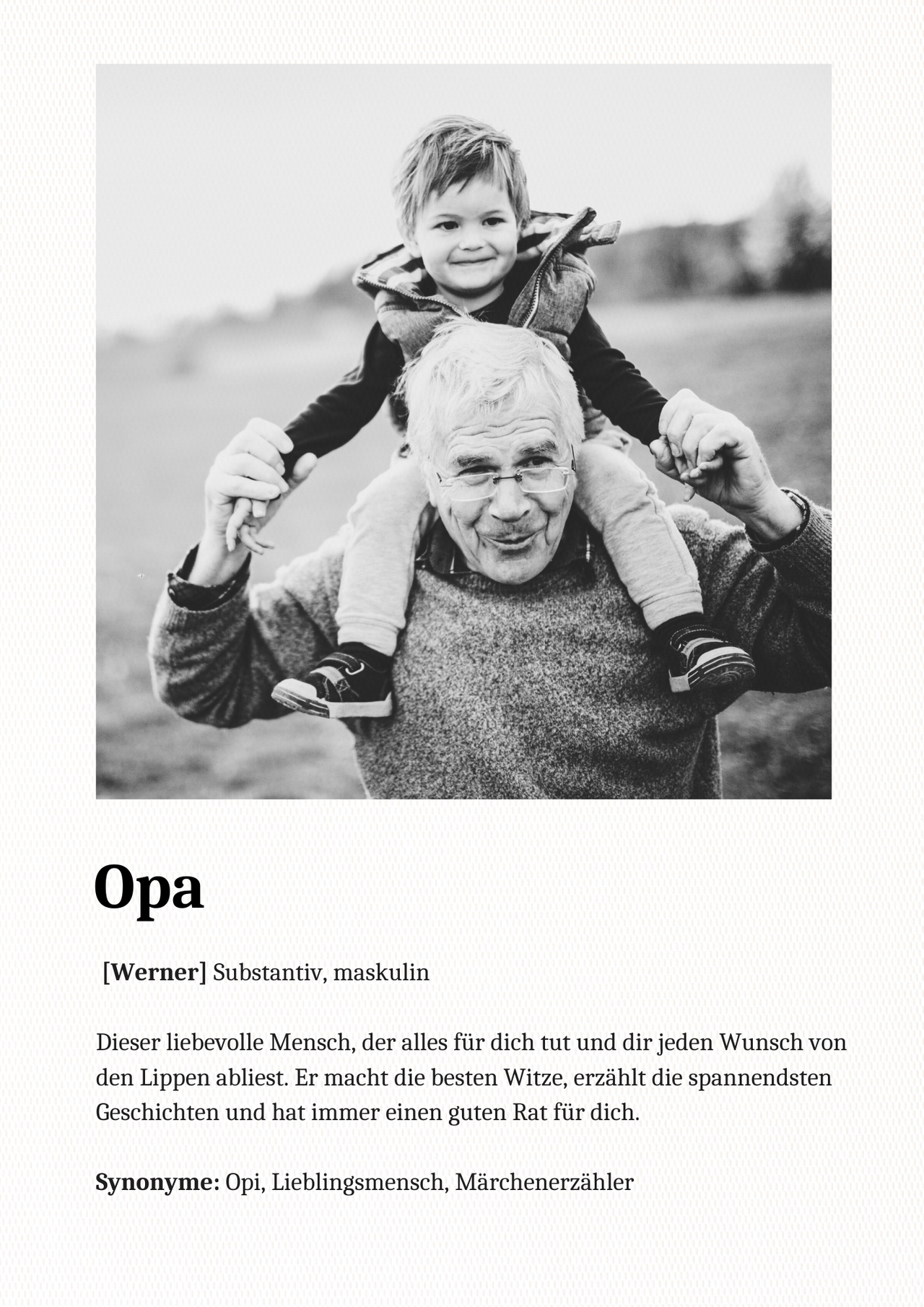 Definition Bild mit Foto "Opa" mit Definition und Namen