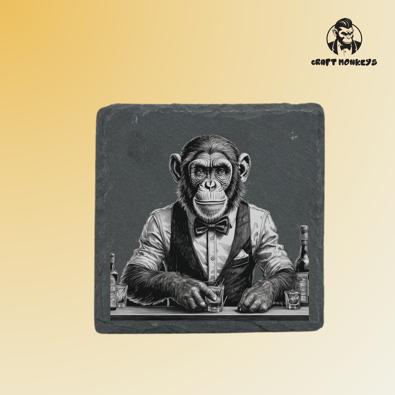 Schieferuntersetzer - Barkeeper Affe 4