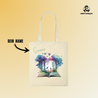 Thumbnail for Bookbag Buchtasche - Zauberwald Vögel 100%Baumwolle Personalisierbar