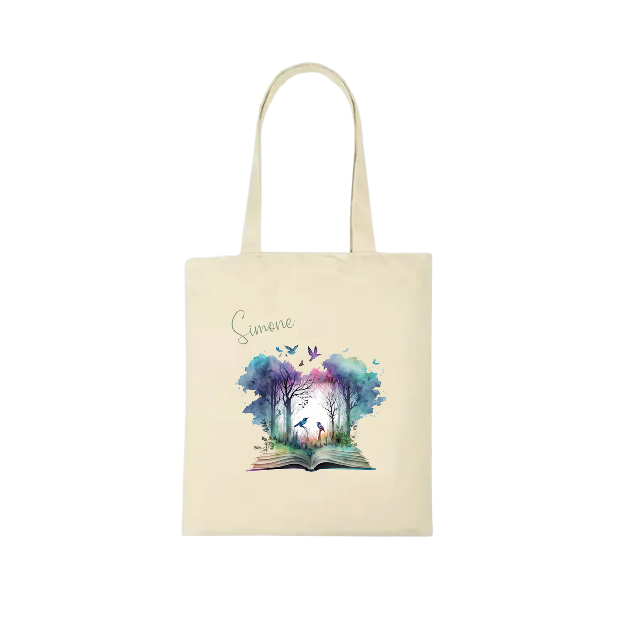 Bookbag Buchtasche - Zauberwald Vögel 100%Baumwolle Personalisierbar
