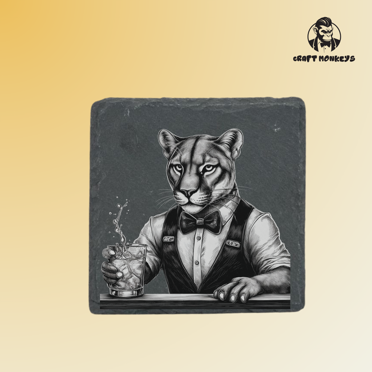 Schieferuntersetzer - Barkeeper Löwin