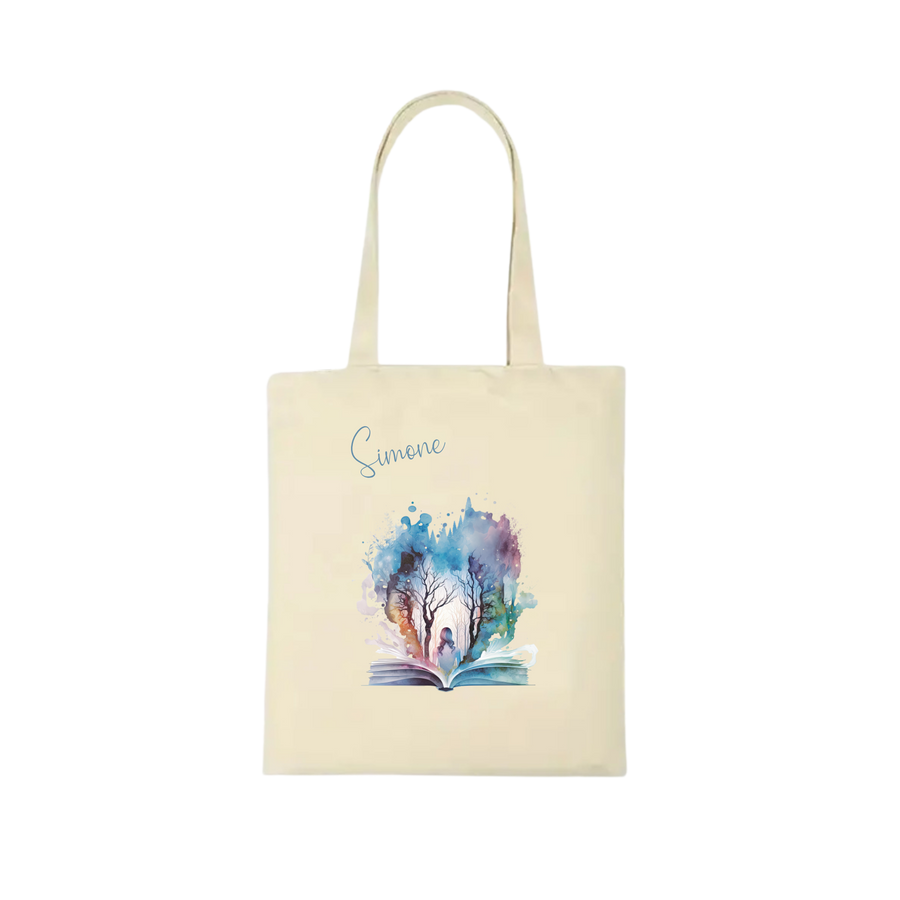 Bookbag Buchtasche - Zauberwald Frau 100%Baumwolle Personalisierbar