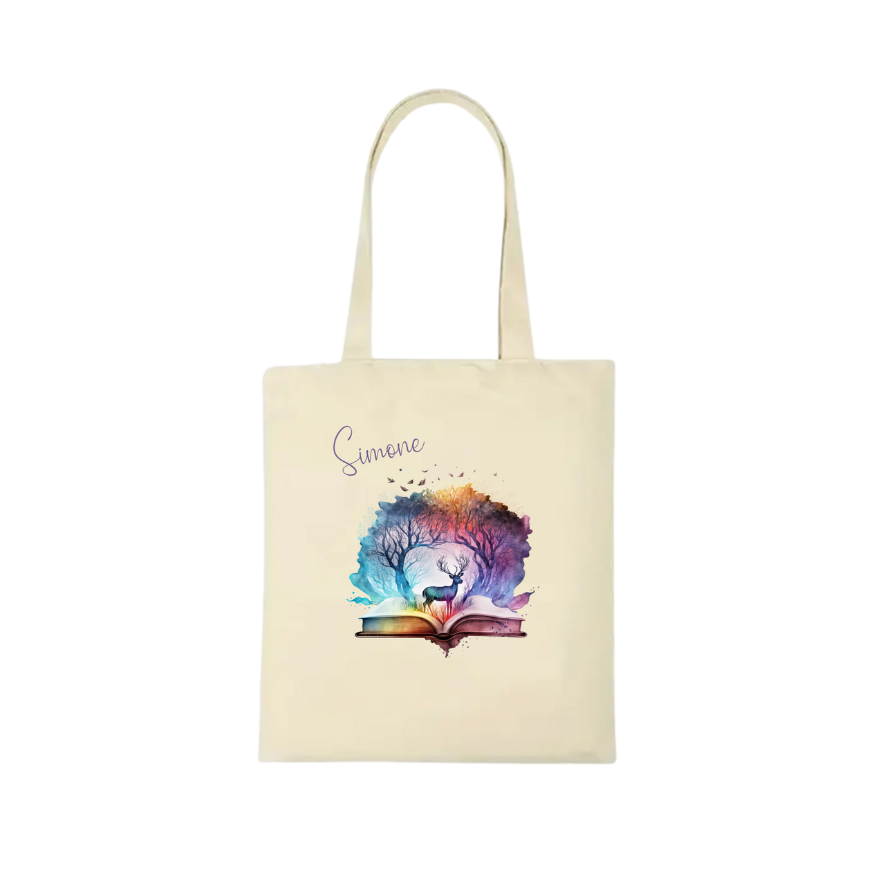 Bookbag Buchtasche - Zauberwald Hirsch 100%Baumwolle Personalisierbar
