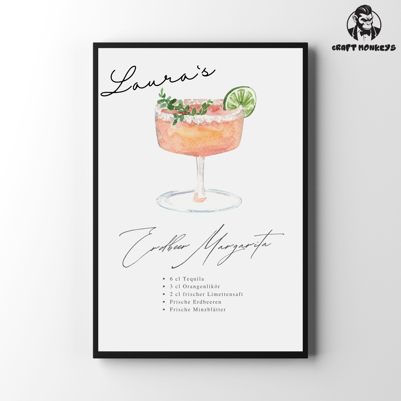 Cocktail-Poster Personalisierbar – Erdbeere Margaritha