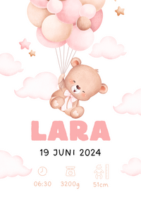 Thumbnail for Geburts Poster Personalisiertes  – Teddybär mit Ballons (Mädchen)