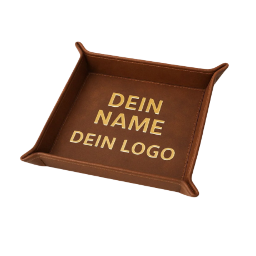 Leder Ablageschale braun mit Personalisierung in Gold
