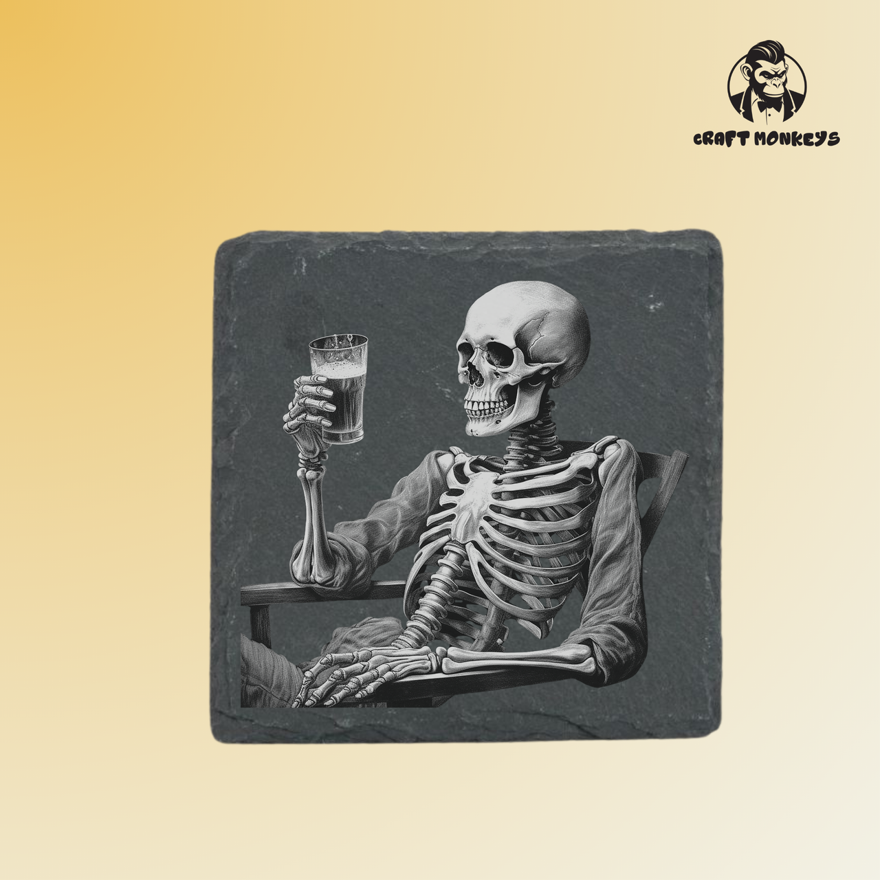 Schieferuntersetzer -Totenkopf Bier 1