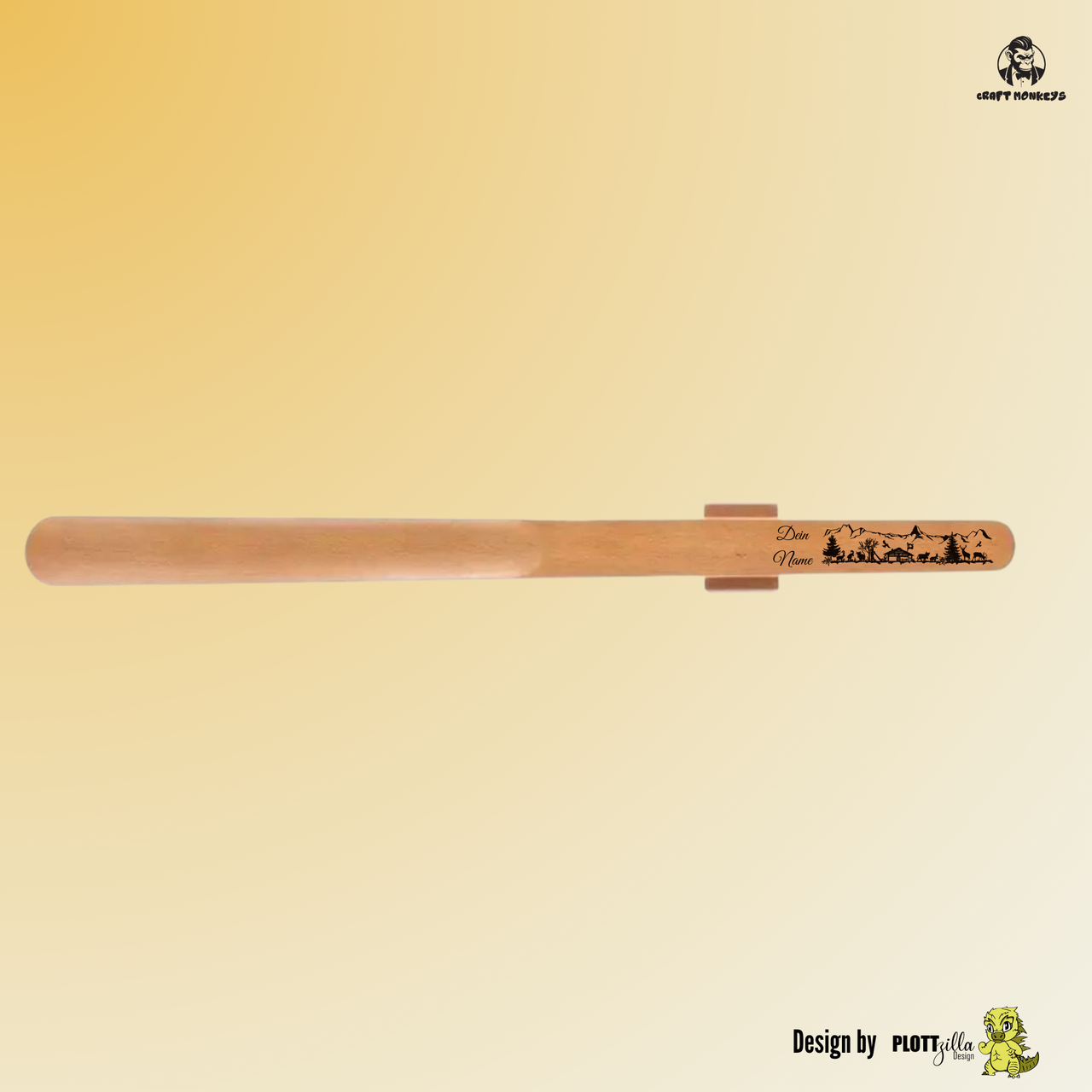 Personalisierter Schuhlöffel aus Buchenholz im Alpen-Design – 55  Gravur mit Name