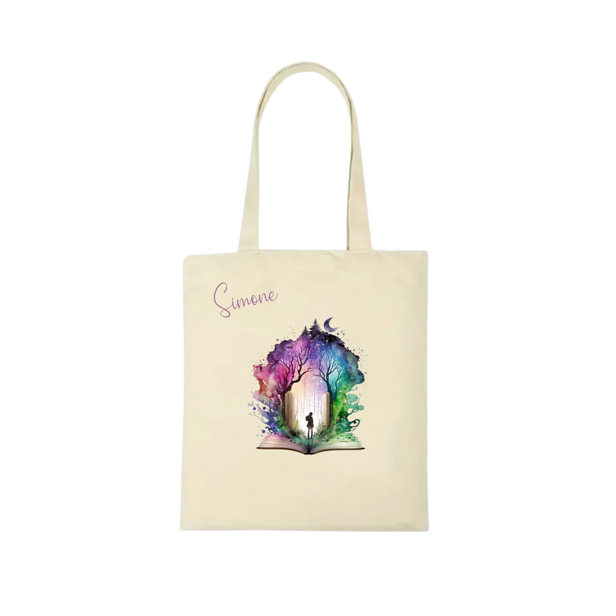 Bookbag Buchtasche -Zauberwald Frau 2 100%Baumwolle Personalisierbar