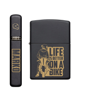 Thumbnail for Zippo Feuerzeug personalisiert mit goldener Gravur - Motorrad Life is better on a Bike