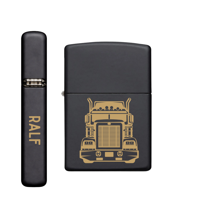 Zippo Feuerzeug personalisiert mit goldener Gravur - LKW