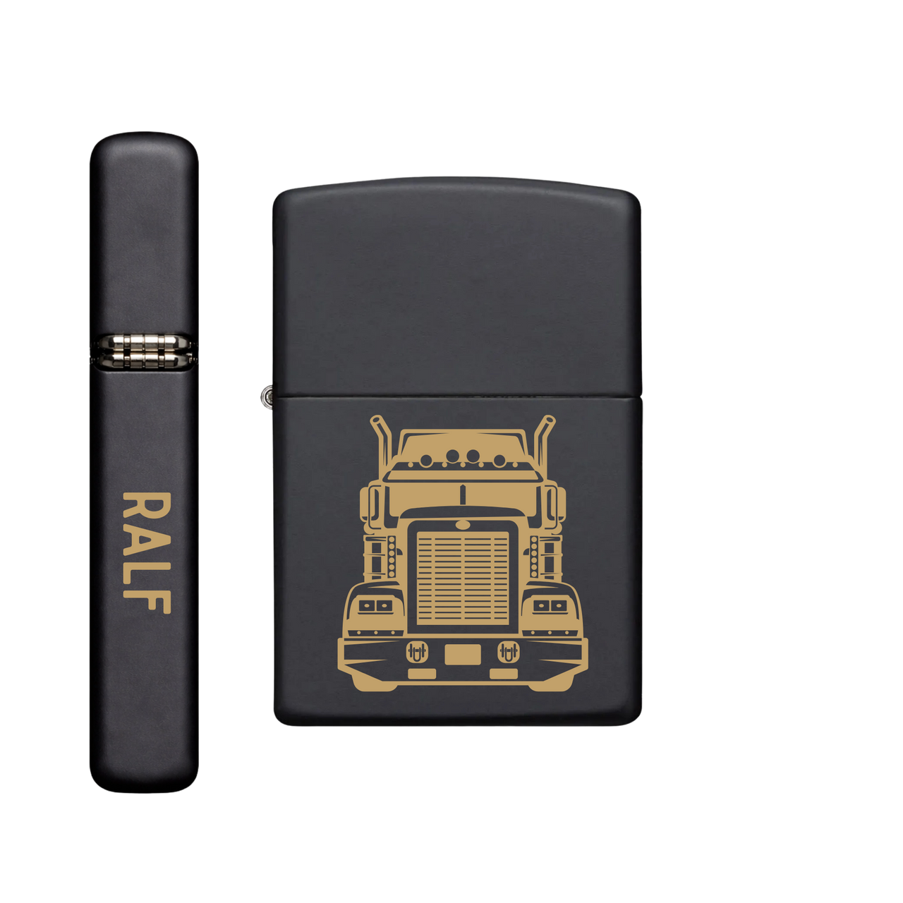 Zippo Feuerzeug personalisiert mit goldener Gravur - LKW