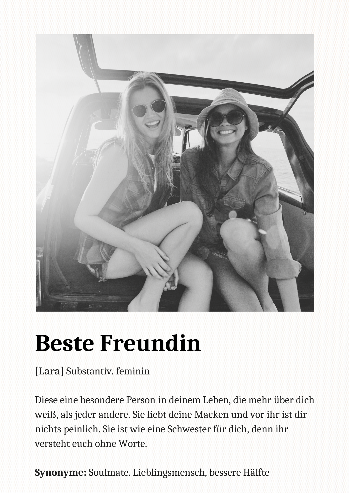 Leinwanddruck "Beste Freundin" mit Definition und Name