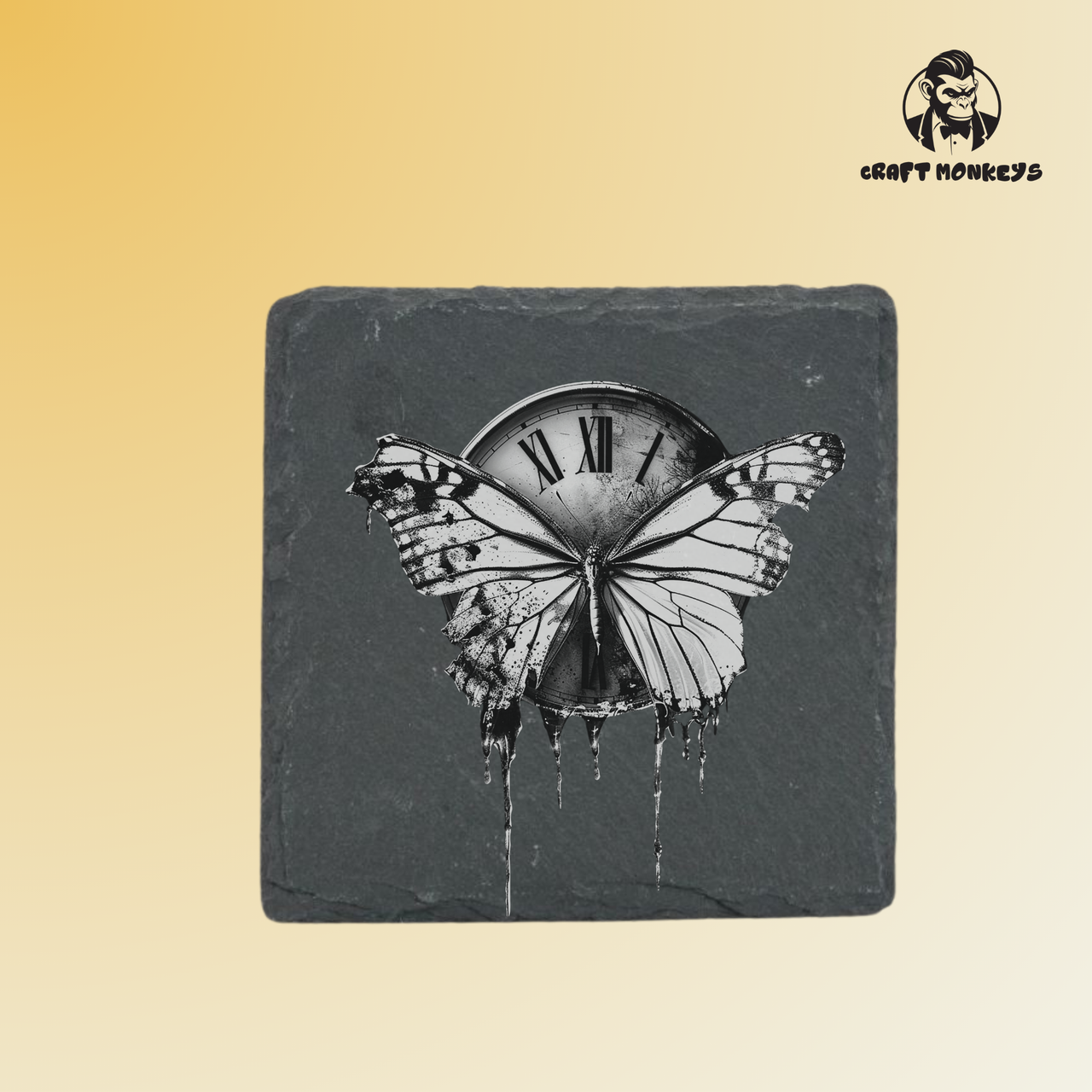 Schieferuntersetzer - Schmetterling Uhr 3