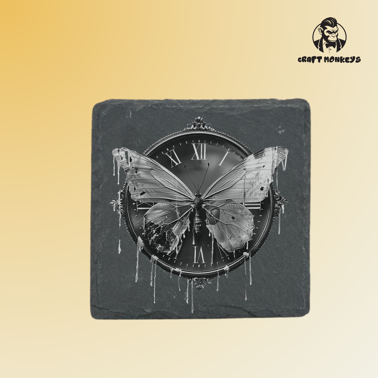 Schieferuntersetzer - Schmetterling Uhr 4