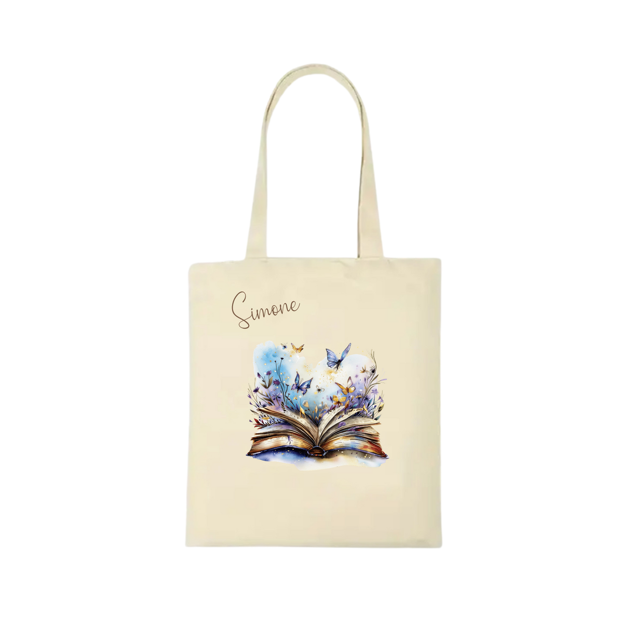 Bookbag Buchtasche - Schmetterling Buch 100%Baumwolle Personalisierbar