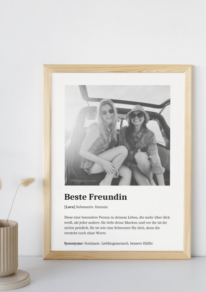 Leinwanddruck "Beste Freundin" mit Definition und Name