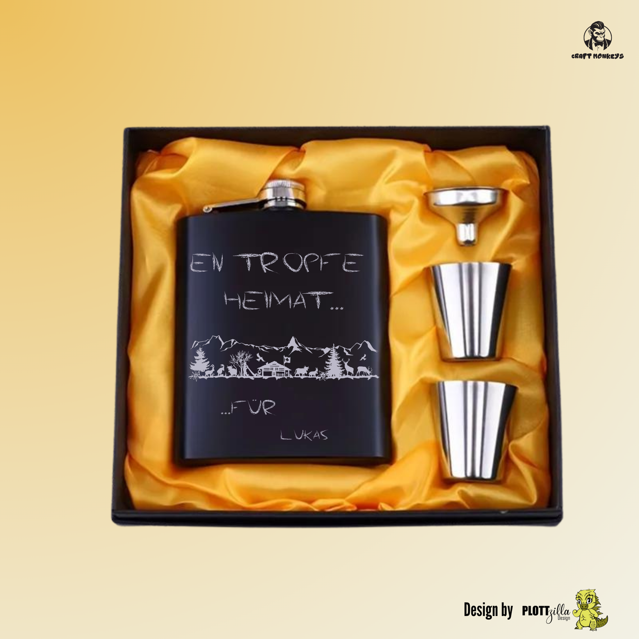 Personalisierter Alpen-Flachmann aus Edelstahl – Geschenkset mit Gravur & Name