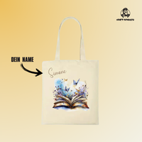 Thumbnail for Bookbag Buchtasche - Schmetterling Buch  100%Baumwolle Personalisierbar