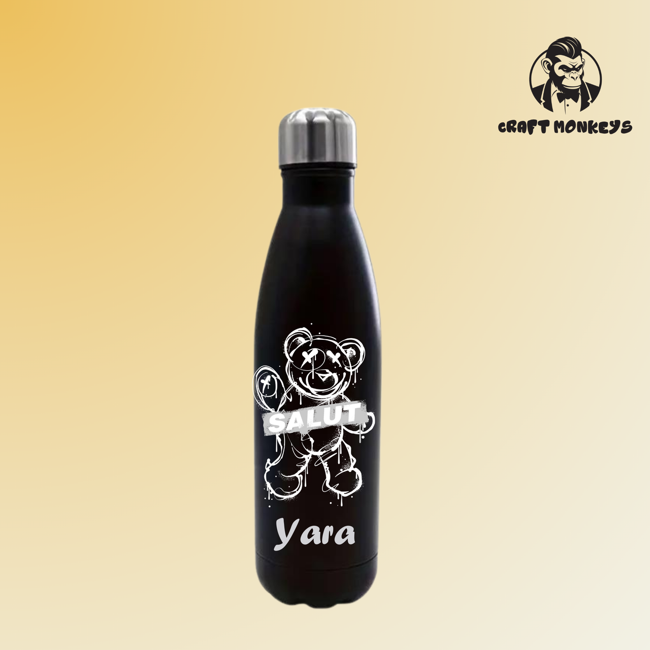 Thermoflasche Bär Salut - Personalisiert konisch
